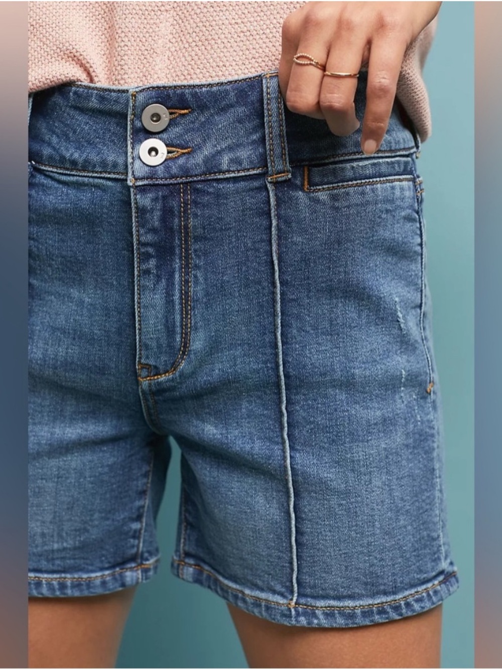 Anthropologie High-Waist Denim Shorts in Medium Blue